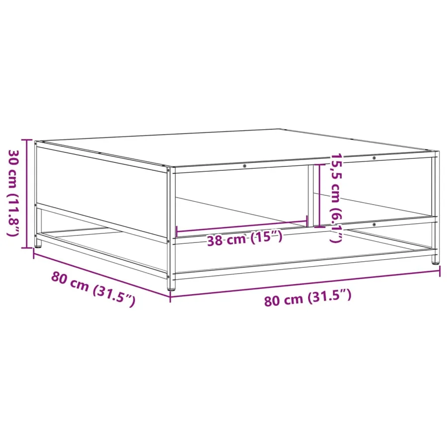 Table basse sonoma gris 80x80x30 cm bois d'ingénierie et métal - 10