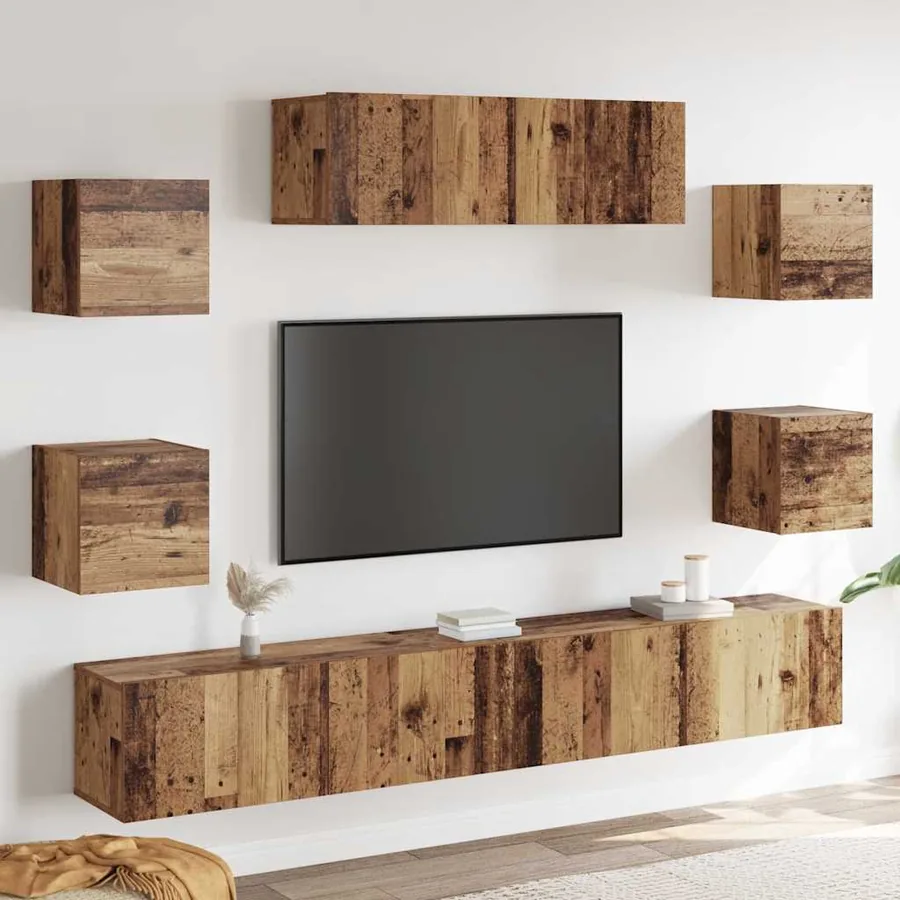 Ensemble de meuble TV mural 7 pcs vieux bois bois d'ingénierie