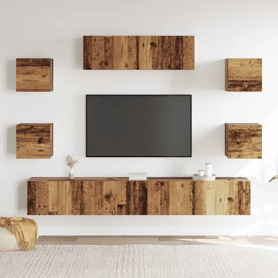 Ensemble de meuble TV mural 7 pcs vieux bois bois d'ingénierie - 3