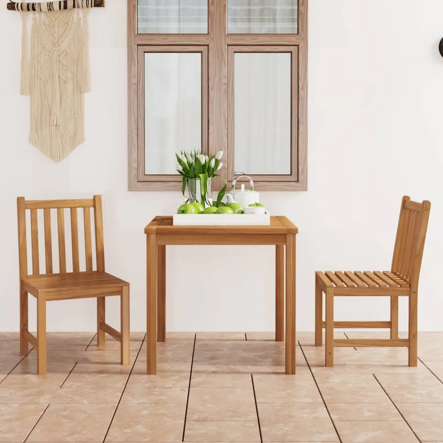 Ensemble de salle à manger de jardin 3 pièces 80 x 80 cm en bois de teck massif