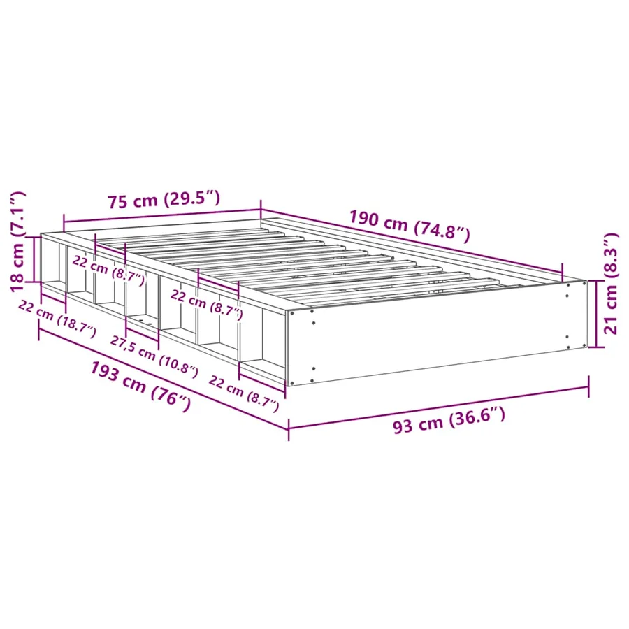 Cadre de lit sans matelas 75x190 cm bois massif de chêne - 11