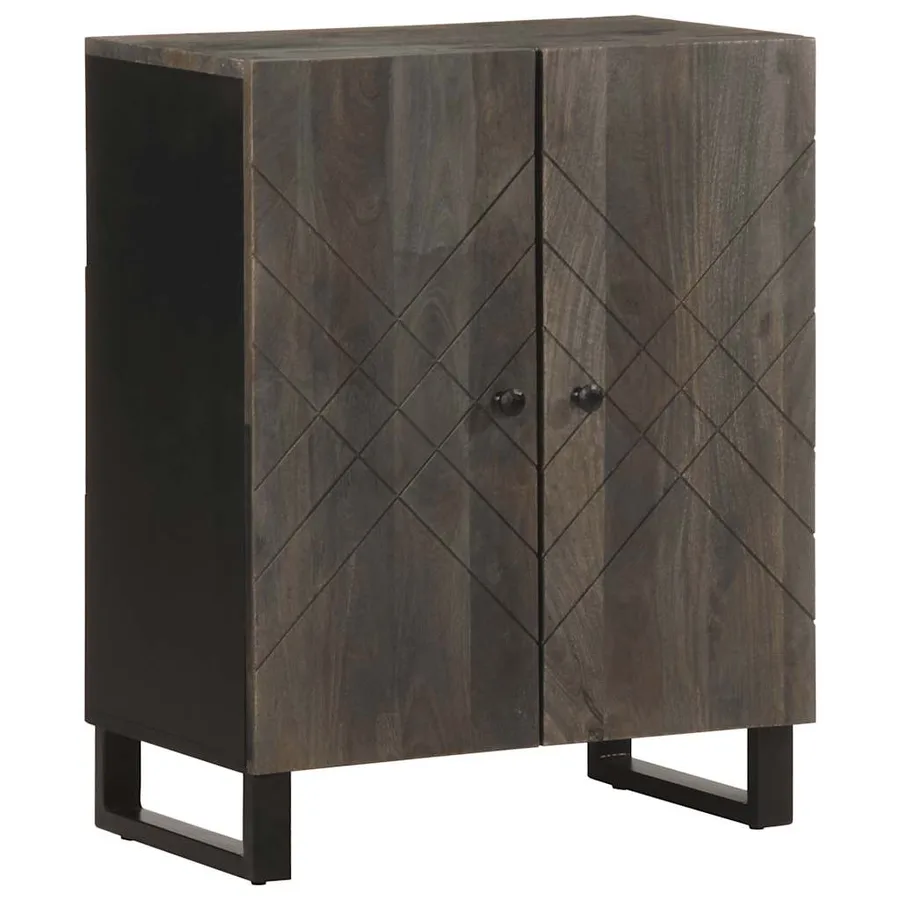 Buffets 3 pcs noir 60x33x75 cm bois massif de manguier - 2