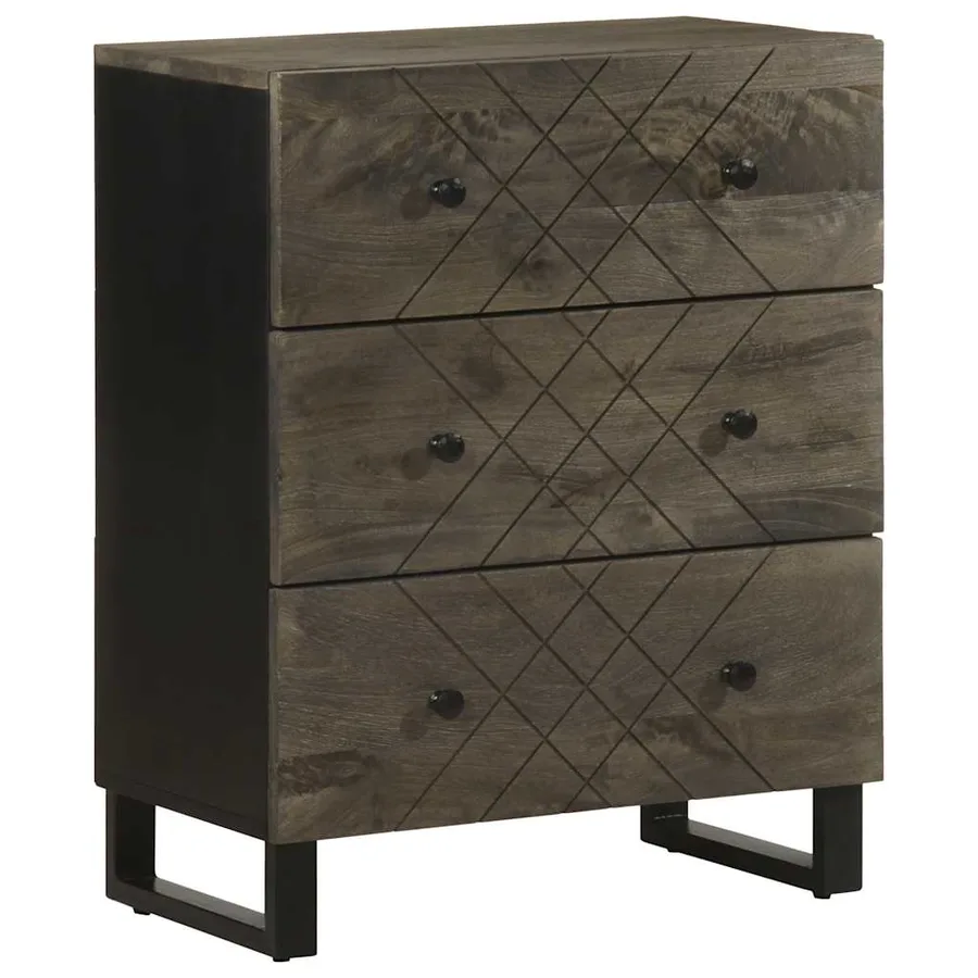 Buffets 3 pcs noir 60x33x75 cm bois massif de manguier - 3