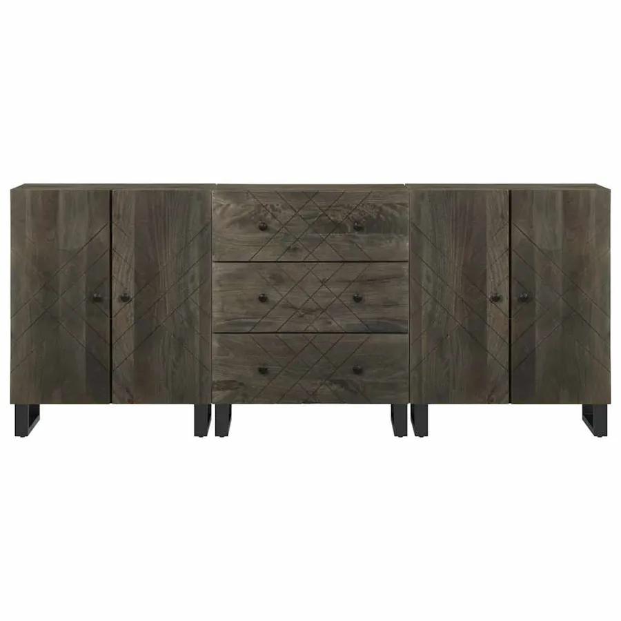 Buffets 3 pcs noir 60x33x75 cm bois massif de manguier - 5