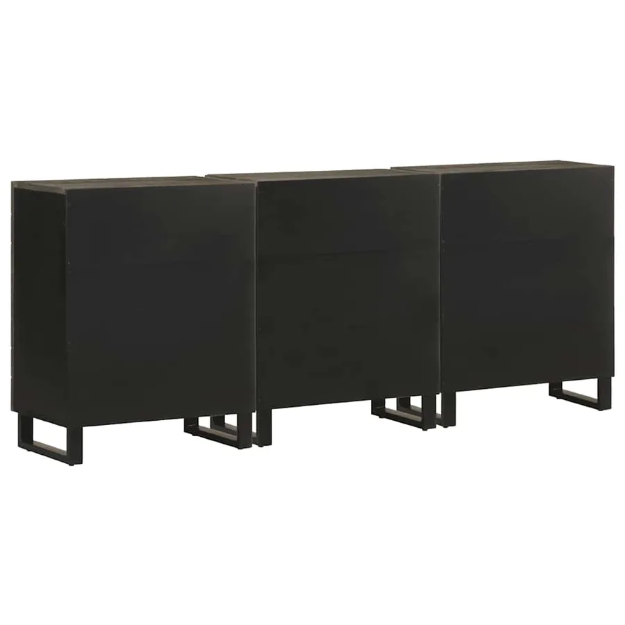 Buffets 3 pcs noir 60x33x75 cm bois massif de manguier - 6