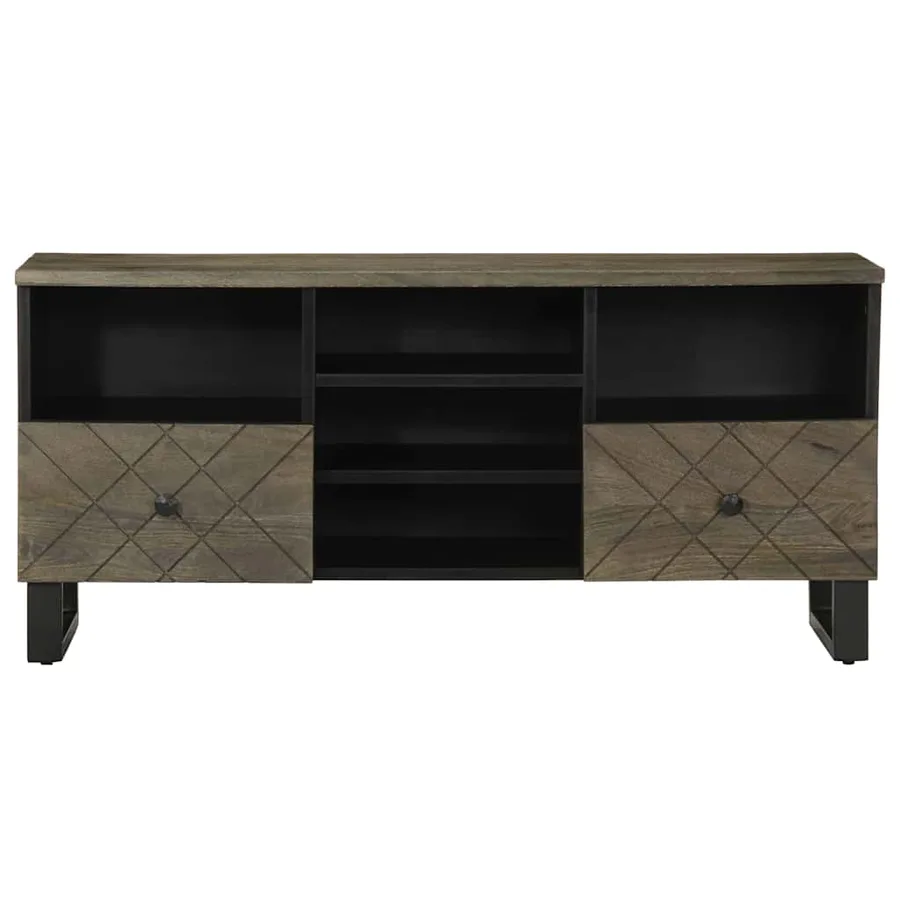 Meuble TV noir 100x33x46 cm bois massif de manguier - 3