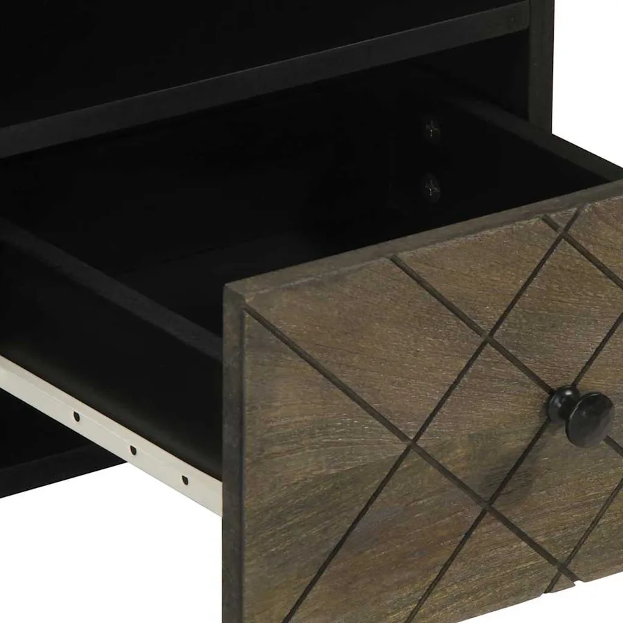 Meuble TV noir 100x33x46 cm bois massif de manguier - 7