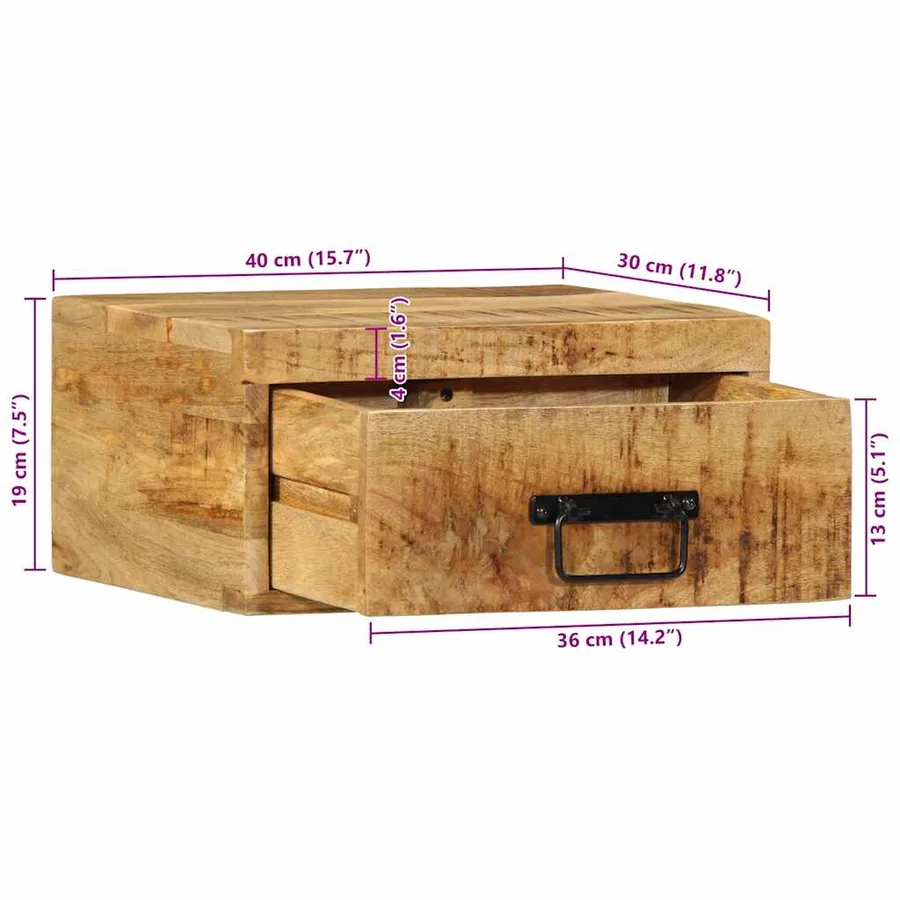 Table de chevet murale bois de manguier massif brut - 12