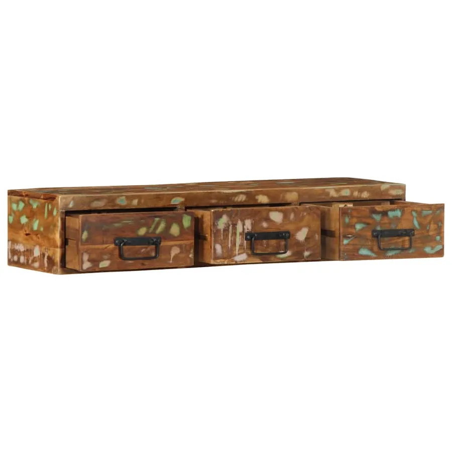 Meuble TV mural 100x30x19 cm bois massif de récupération - 2
