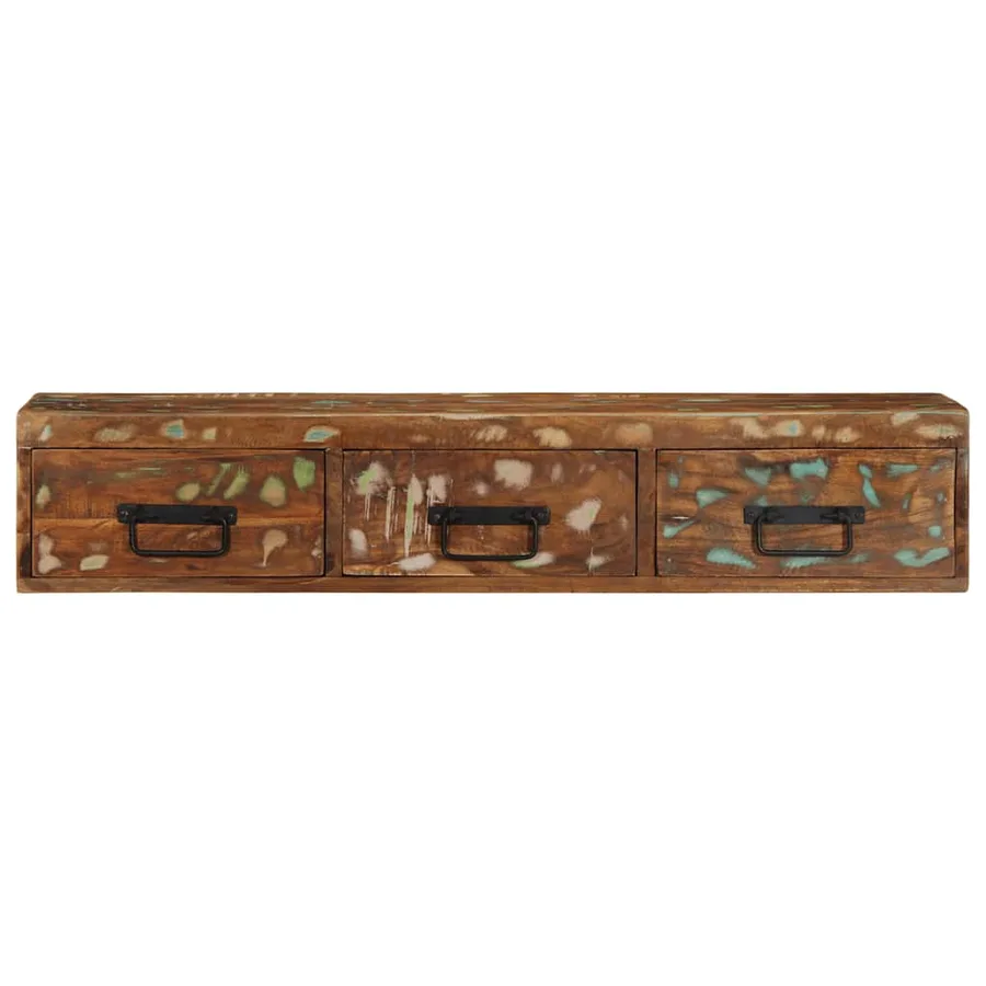 Meuble TV mural 100x30x19 cm bois massif de récupération - 5
