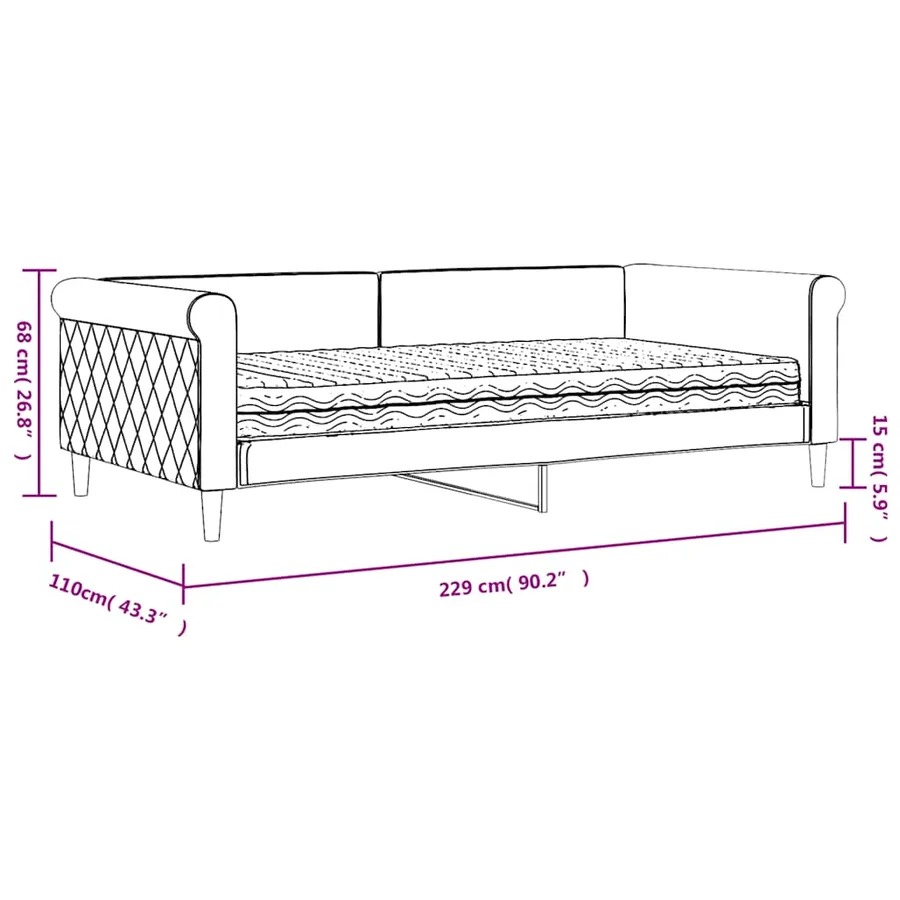 Lit de jour avec matelas gris foncé 100x200 cm velours - 12