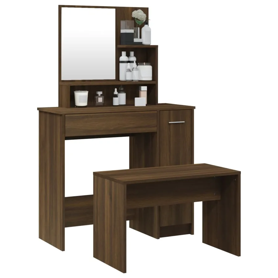 Ensemble de coiffeuse Chêne marron 86,5x35x136 cm - 3