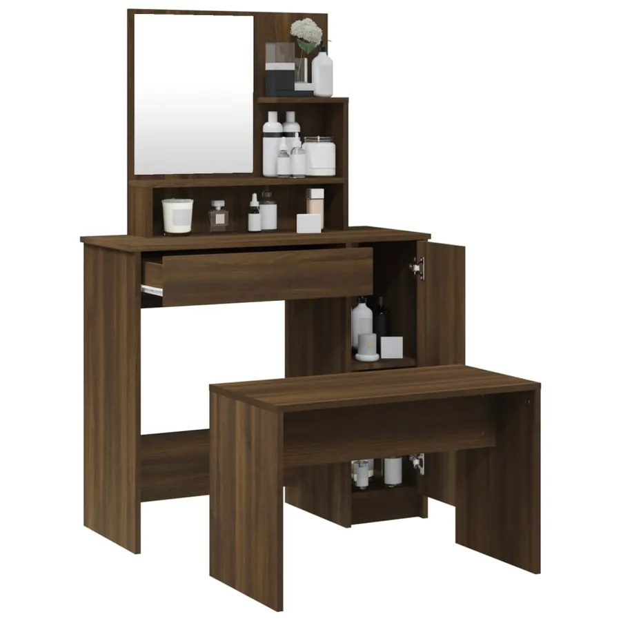 Ensemble de coiffeuse Chêne marron 86,5x35x136 cm - 4