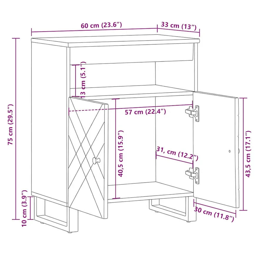 Buffet noir 60x33x75 cm bois massif de manguier - 11