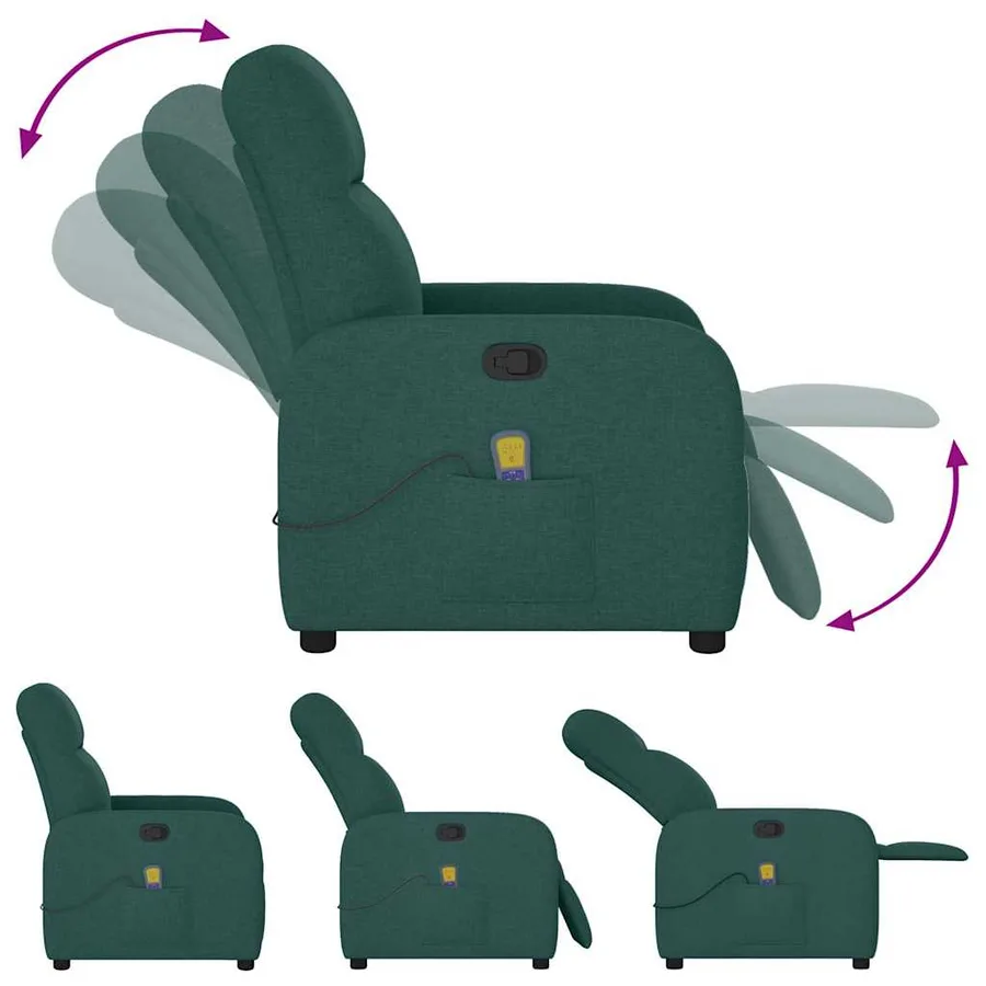 Fauteuil de massage inclinable Vert foncé Tissu - 7