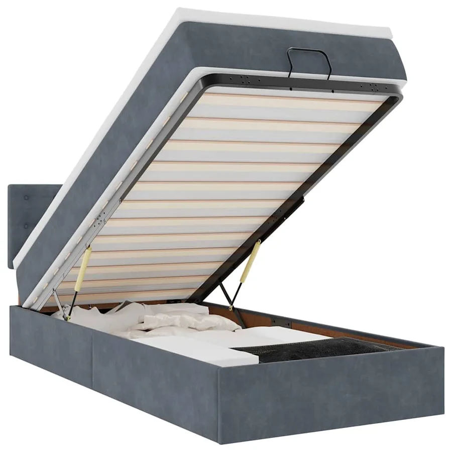 Cadre de lit ottoman avec matelas gris foncé 90x190 cm velours - 2