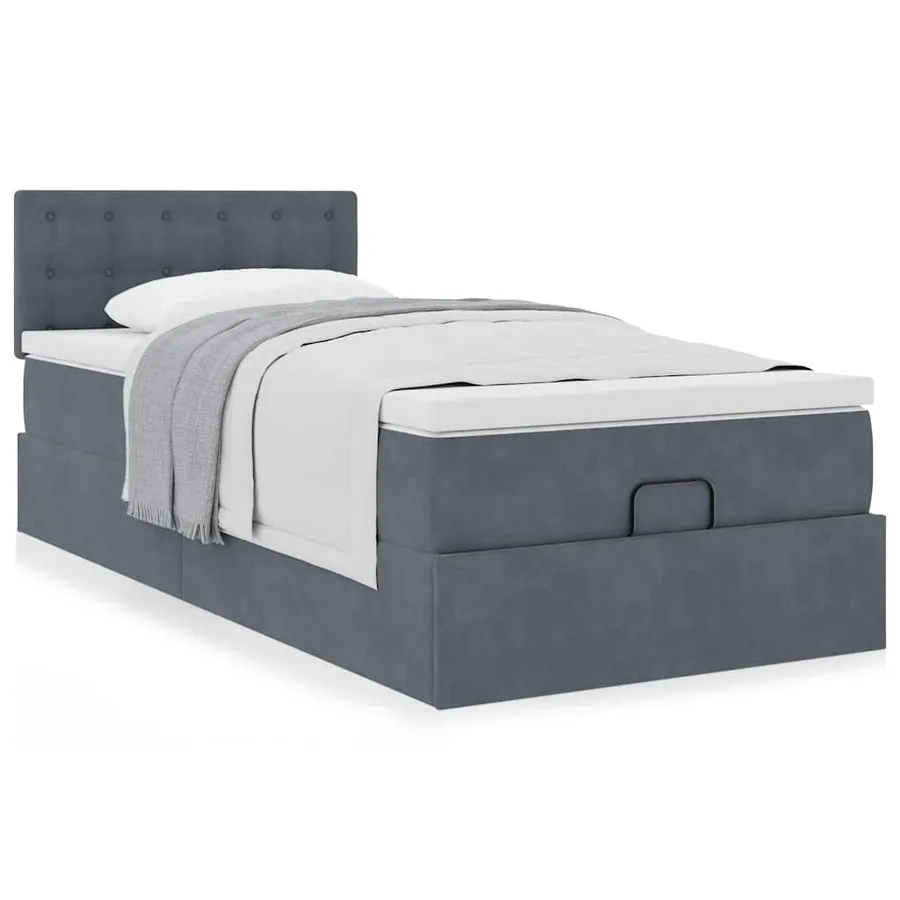 Cadre de lit ottoman avec matelas gris foncé 90x190 cm velours - 4