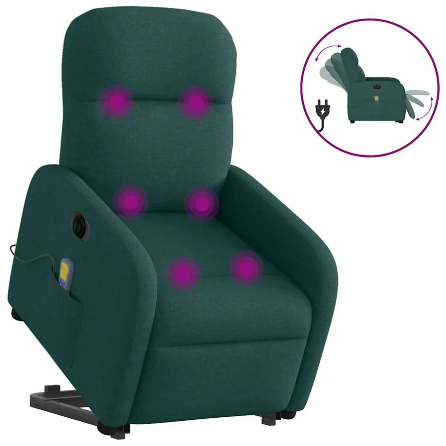 Fauteuil inclinable de massage électrique Vert foncé Tissu