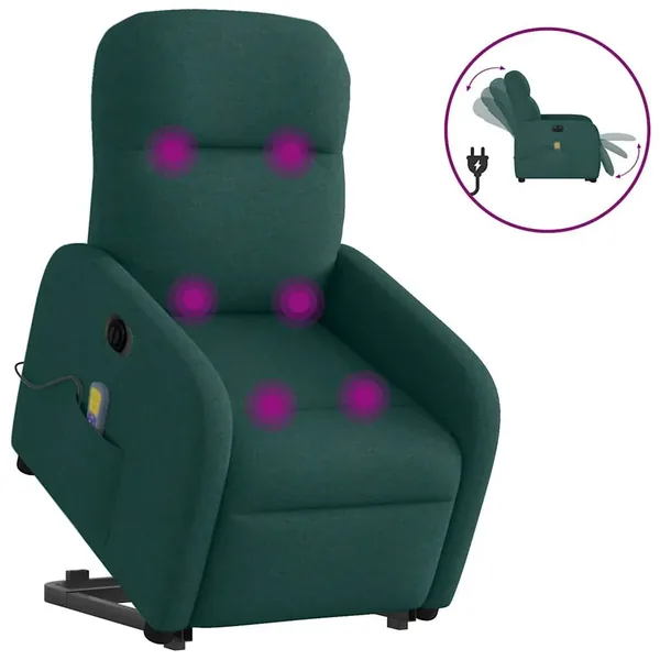 Fauteuil inclinable de massage électrique Vert foncé Tissu