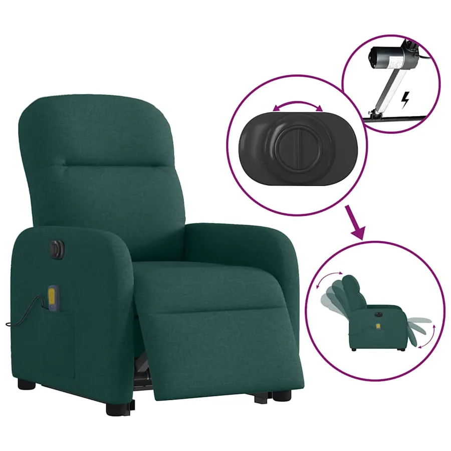 Fauteuil inclinable de massage électrique Vert foncé Tissu - 10