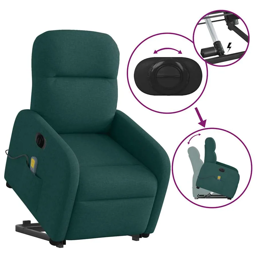 Fauteuil inclinable de massage électrique Vert foncé Tissu - 9