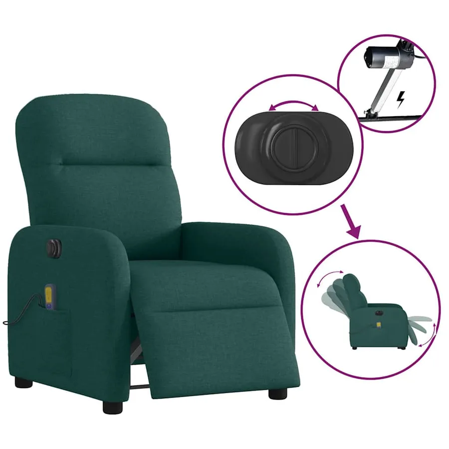 Fauteuil de massage inclinable électrique Vert foncé Tissu - 10