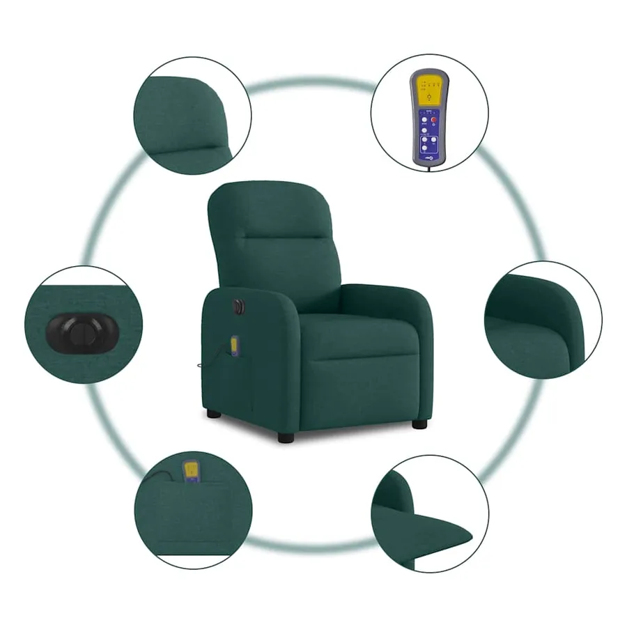 Fauteuil de massage inclinable électrique Vert foncé Tissu - 11