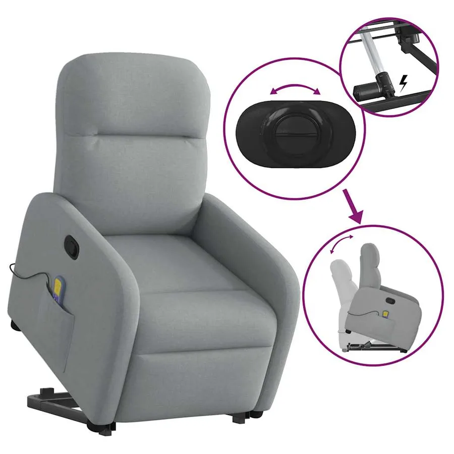 Fauteuil de massage inclinable Gris clair Tissu - 9
