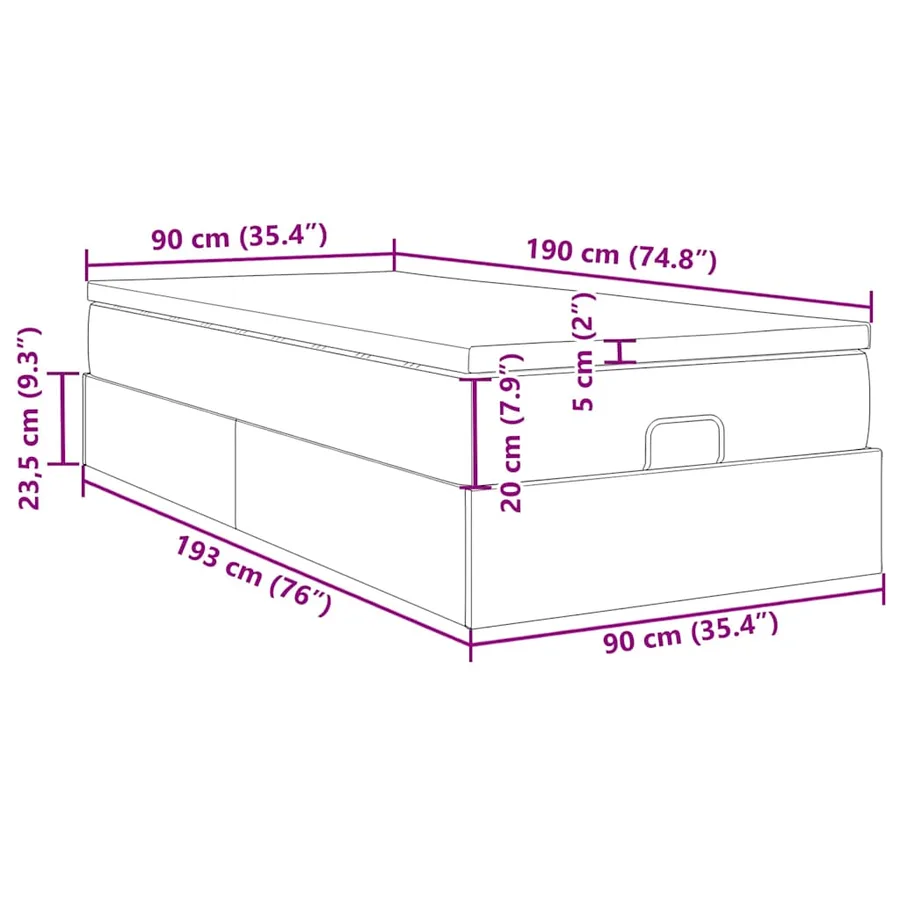 Cadre de lit ottoman avec matelas noir 90x190 cm velours - 17