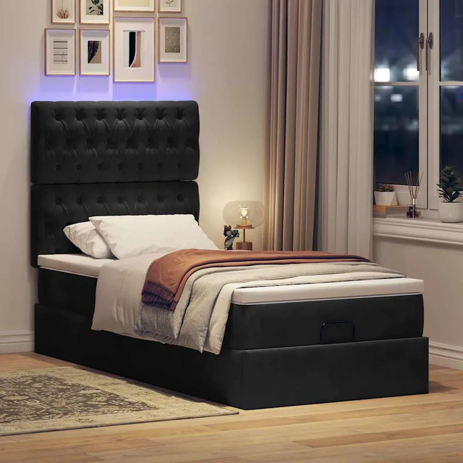 Cadre de lit ottoman avec matelas noir 90x190 cm velours - 3