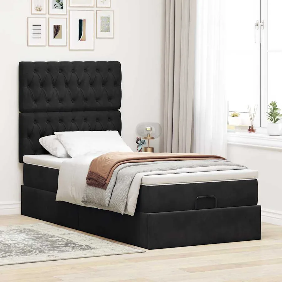 Cadre de lit ottoman avec matelas noir 90x190 cm velours - 4