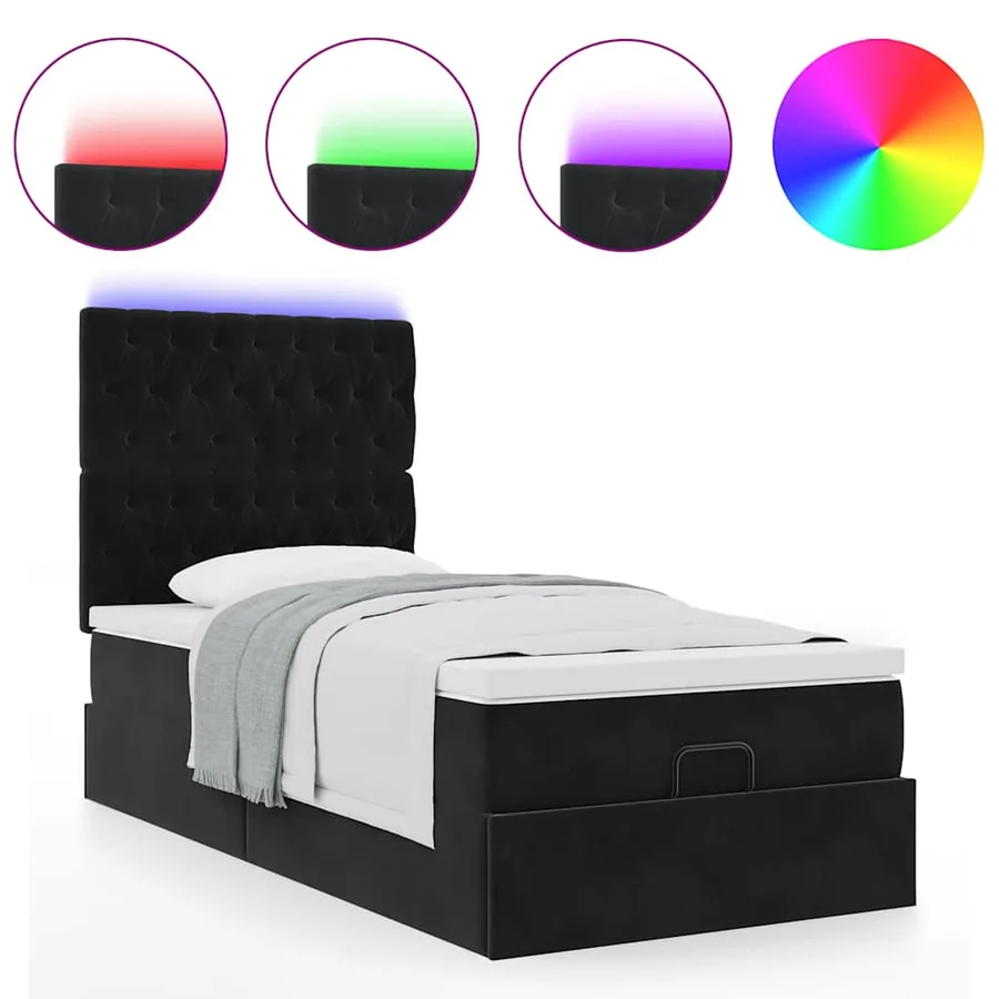 Cadre de lit ottoman avec matelas noir 90x190 cm velours - 5