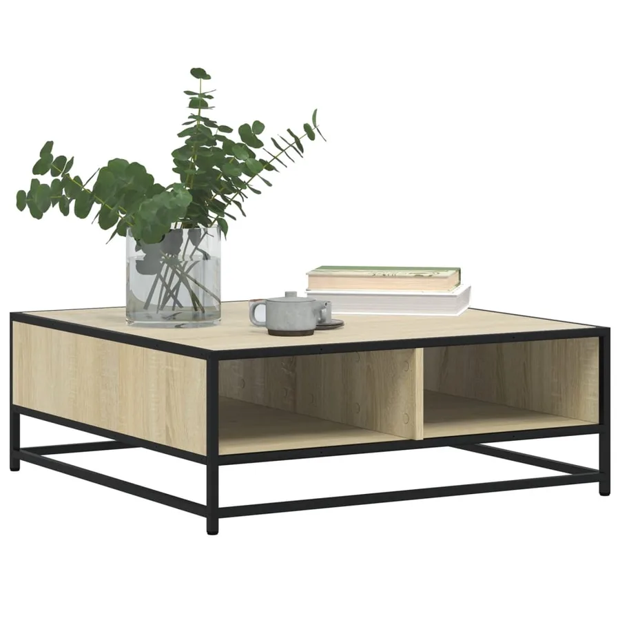 Table basse chêne sonoma 80x80x30 cm bois d'ingénierie et métal - 4
