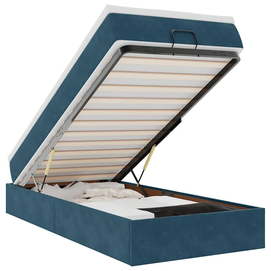 Cadre de lit ottoman avec matelas bleu foncé 90x190 cm velours - 2
