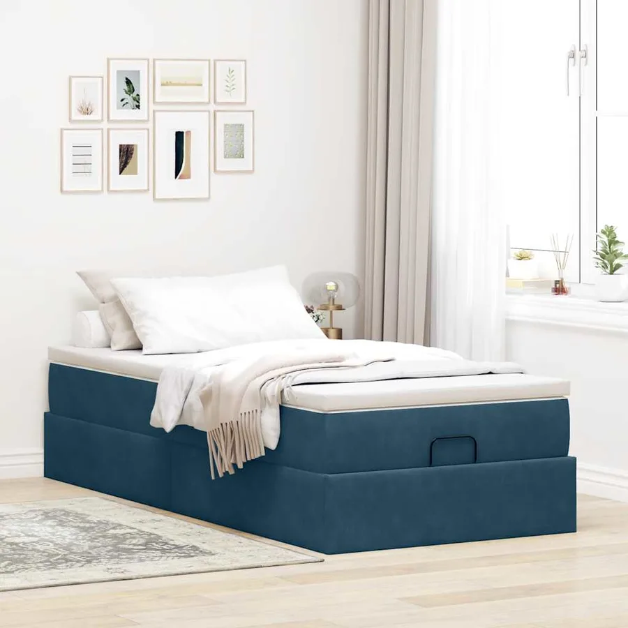 Cadre de lit ottoman avec matelas bleu foncé 90x190 cm velours - 3