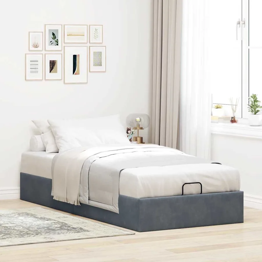 Cadre de lit ottoman sans matelas gris foncé 90x190 cm velours - 3
