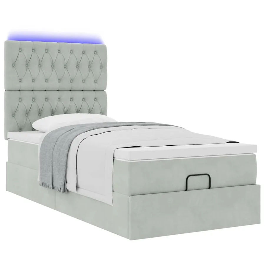Cadre de lit ottoman et matelas gris clair 90x190 cm velours - 6
