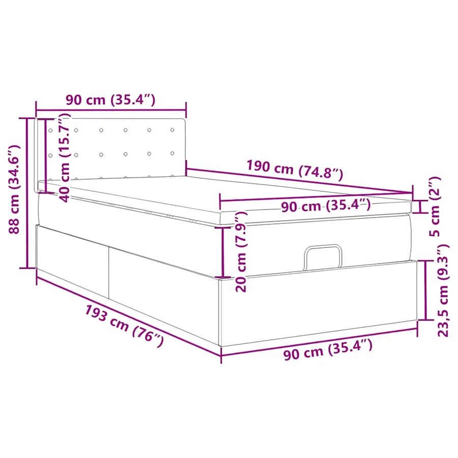 Cadre de lit ottoman avec matelas rose 90x190 cm velours - 14