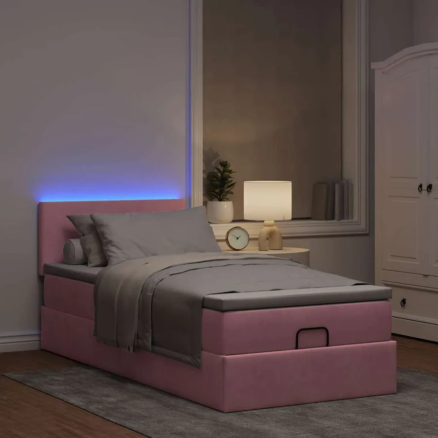 Cadre de lit ottoman avec matelas rose 90x190 cm velours - 3