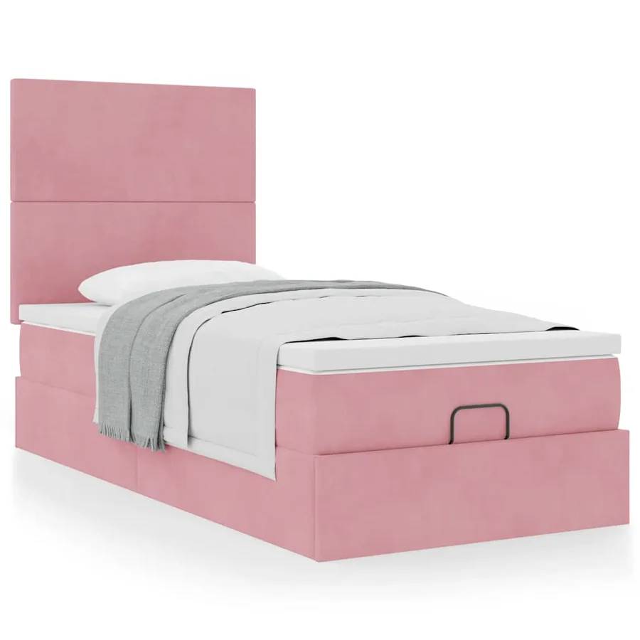Cadre de lit ottoman avec matelas rose 90x190 cm velours - 4