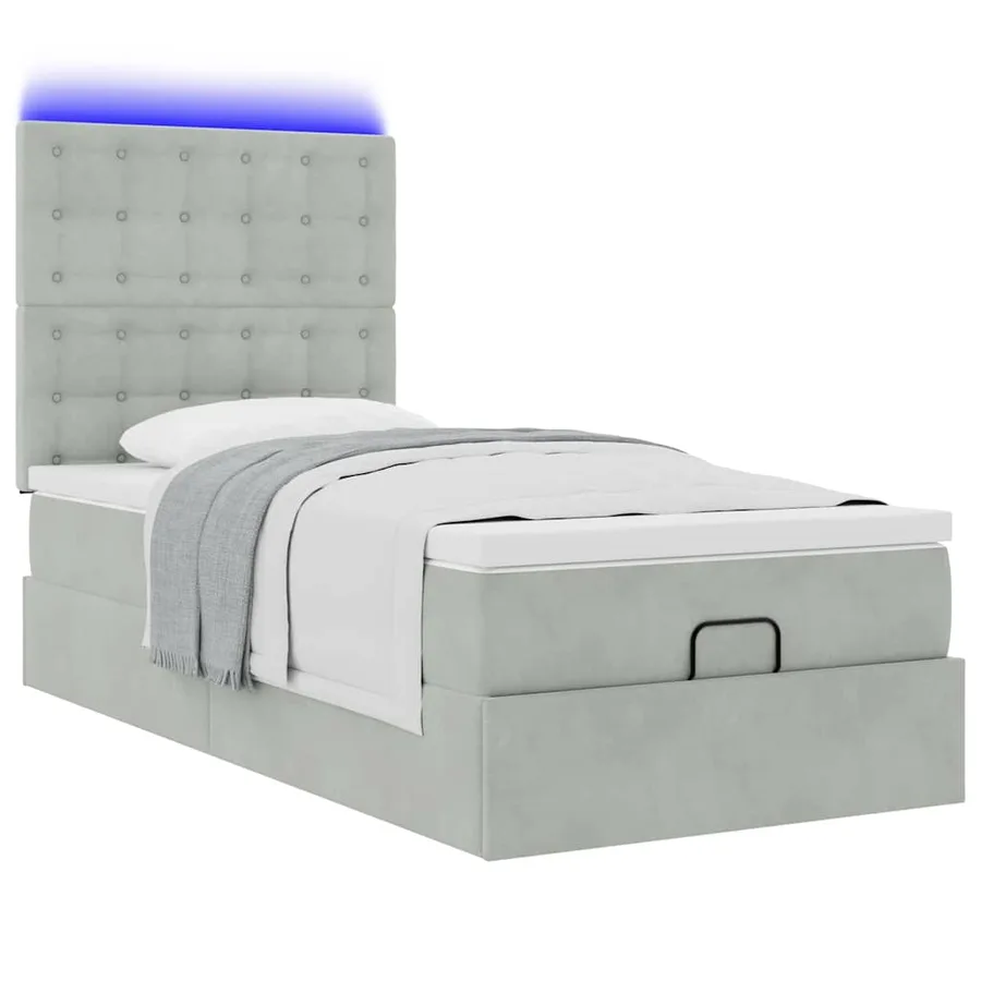 Cadre de lit ottoman et matelas gris clair 90x190 cm velours - 6
