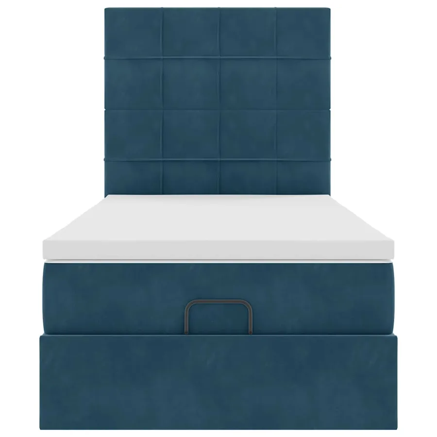 Cadre de lit ottoman avec matelas bleu foncé 90x190 cm velours - 8