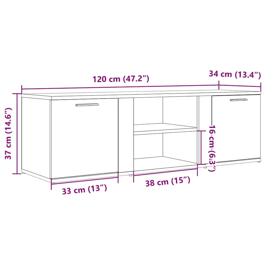 Meuble TV chêne artisanal 120x34x37 cm bois d'ingénierie - 10