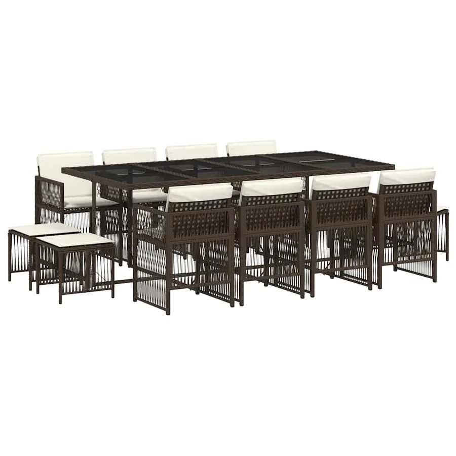 Ensemble à manger de jardin avec coussins 13 pcs marron rotin - 2