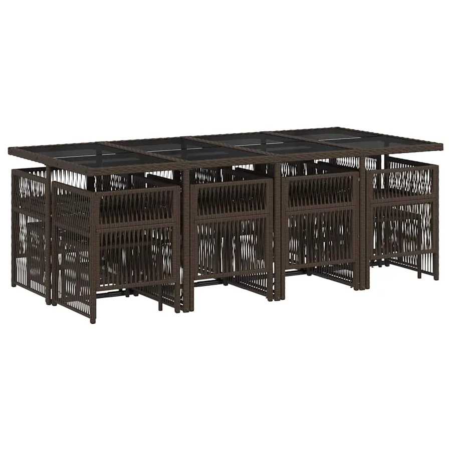 Ensemble à manger de jardin avec coussins 13 pcs marron rotin - 3