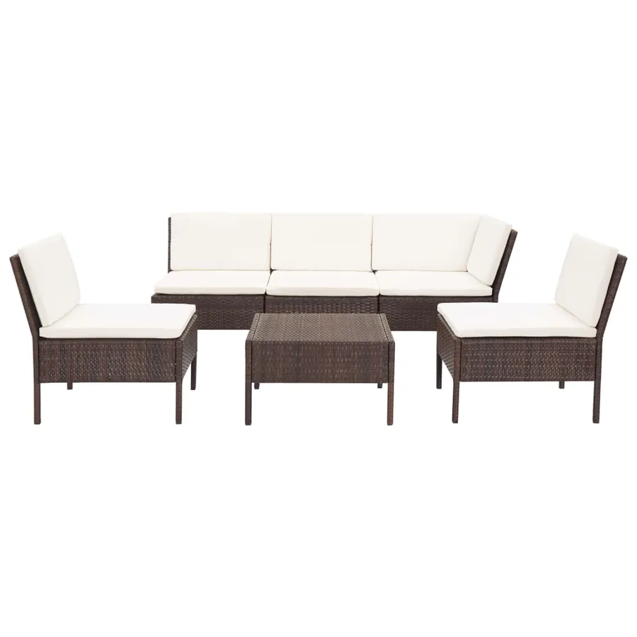 Salon de jardin 6 pcs avec coussins Résine tressée Marron - 2