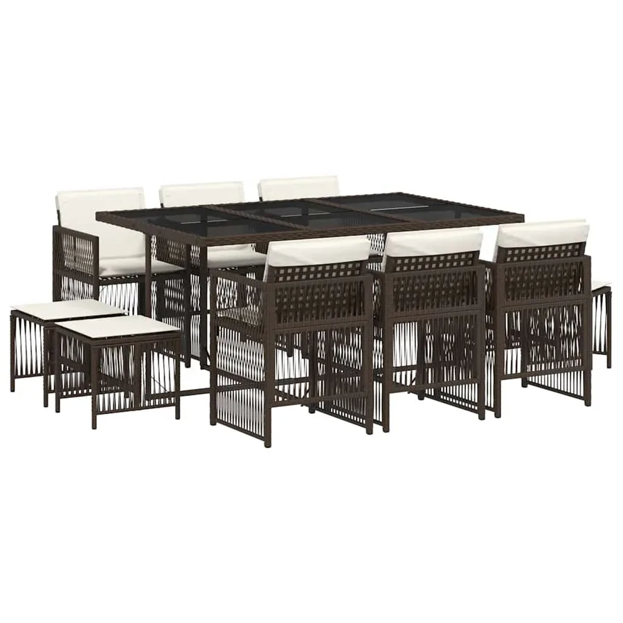 Ensemble à manger de jardin et coussins 11 pcs marron rotin - 2
