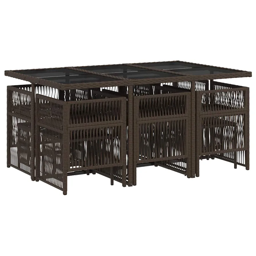 Ensemble à manger de jardin et coussins 11 pcs marron rotin - 3