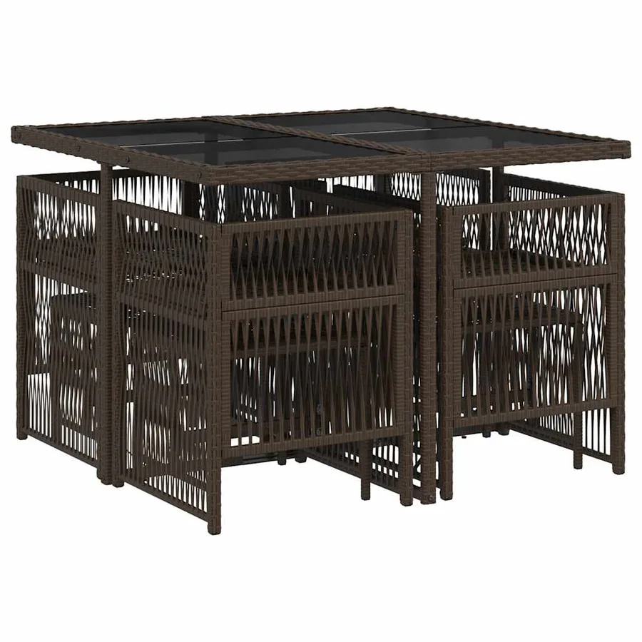 Ensemble à manger de jardin et coussins 9 pcs marron poly rotin - 3