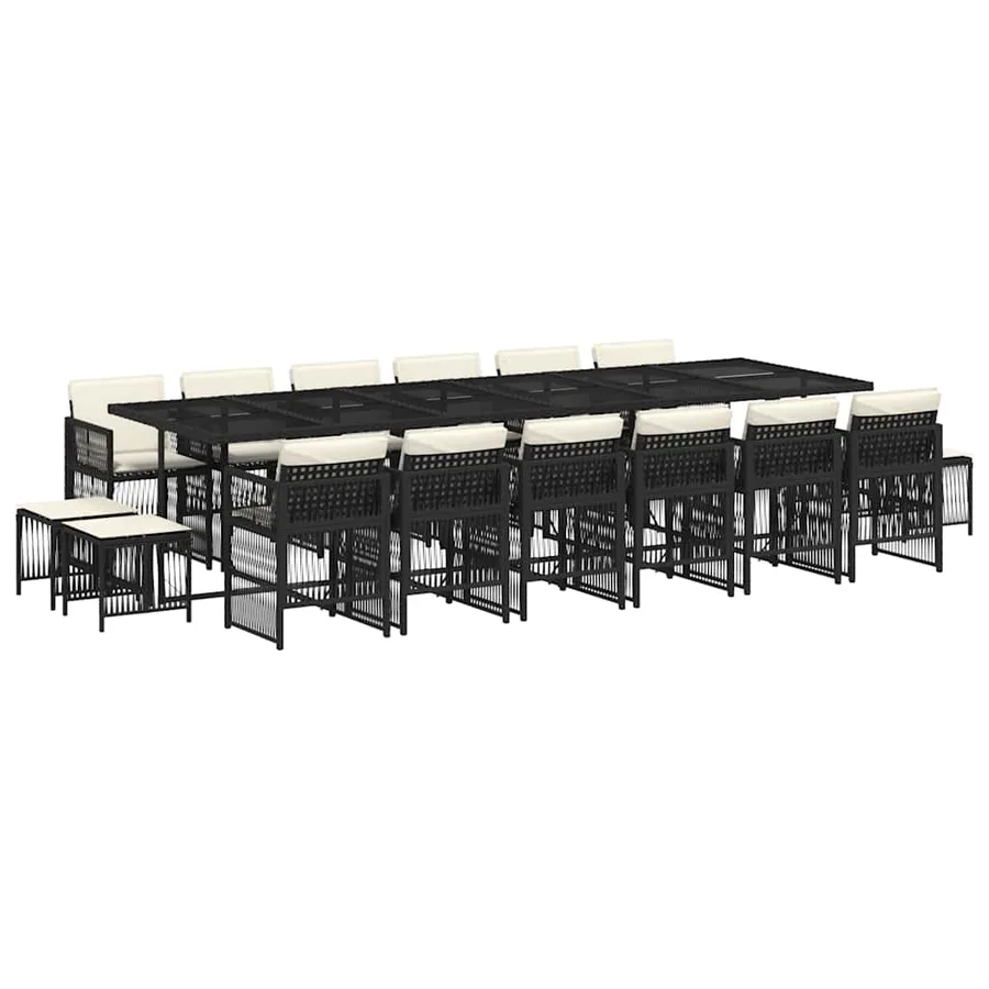 Ensemble à manger de jardin 17 pcs coussins noir résine tressée - 2